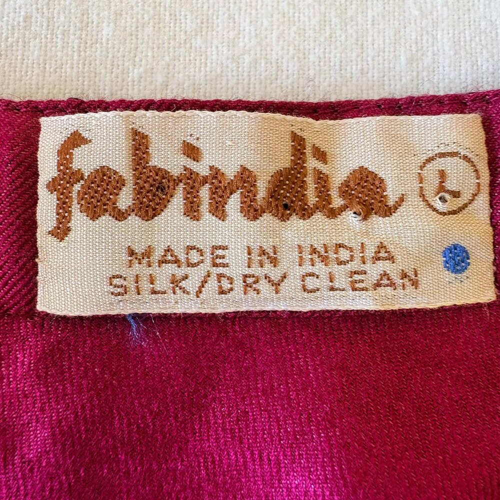 Fabindia Silk Blend A-Line Dress Women’s L Magenta Teal Navy Blue Trim Artisan - Picture 4 of 6